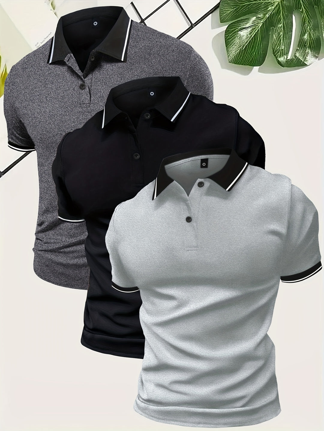 Men's 3 Piece Polo Shirt | Casual & Solid Colour | Lightweight Polyester | Short Sleeve
