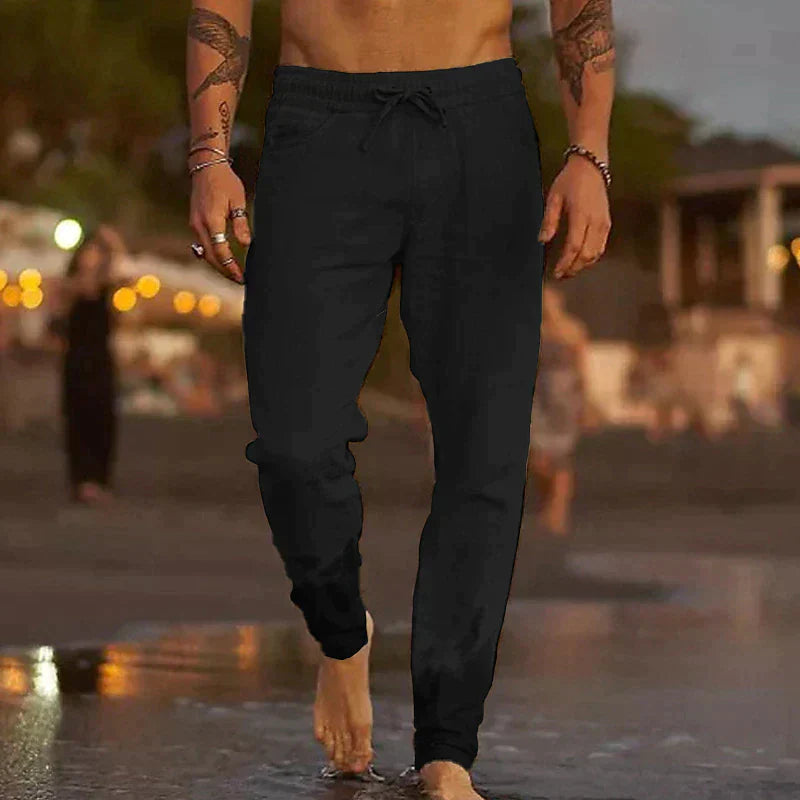Luxury cotton beach trousers with drawstring | Jari
