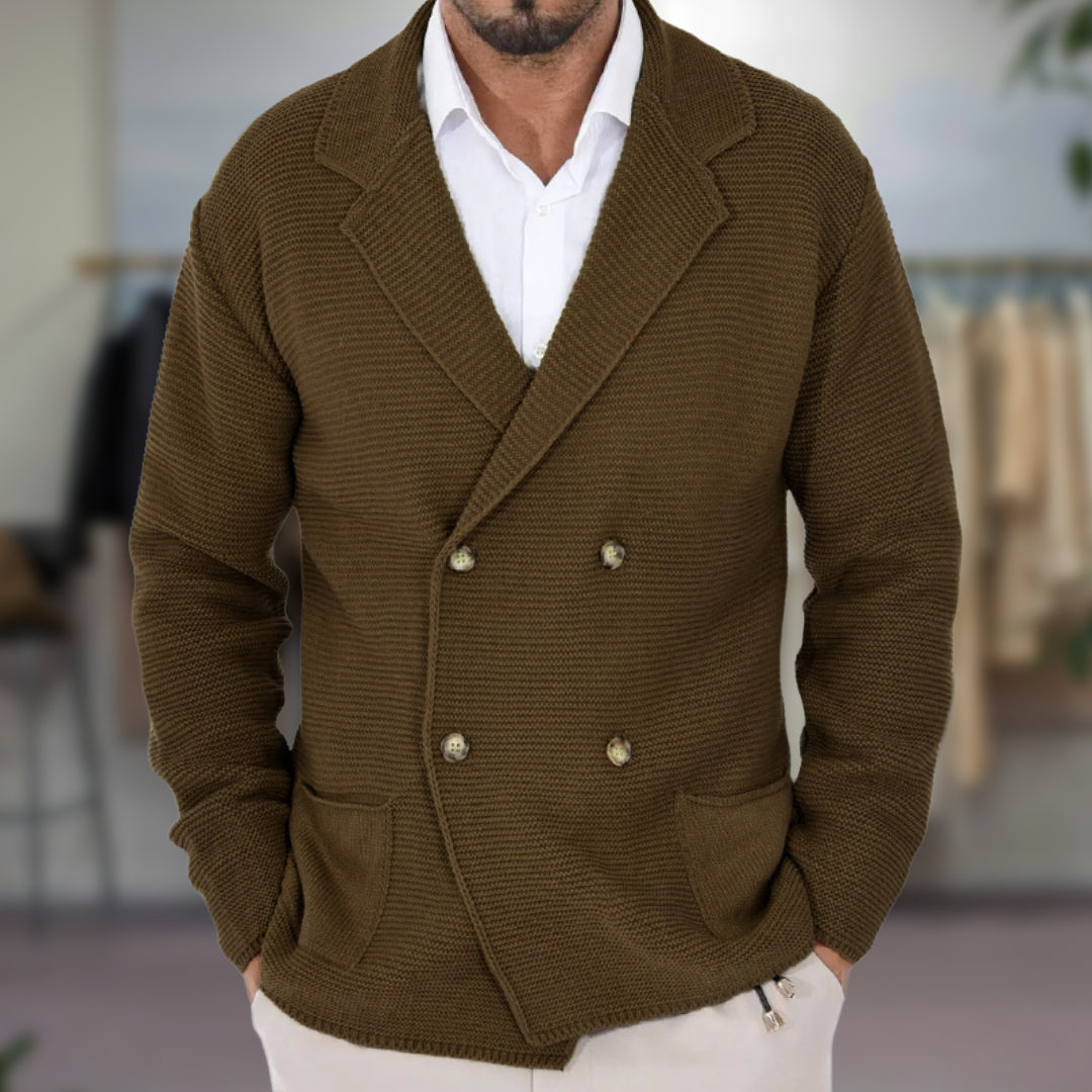 Classic ribbed jumper with front button fastening and notch collar | Stijn