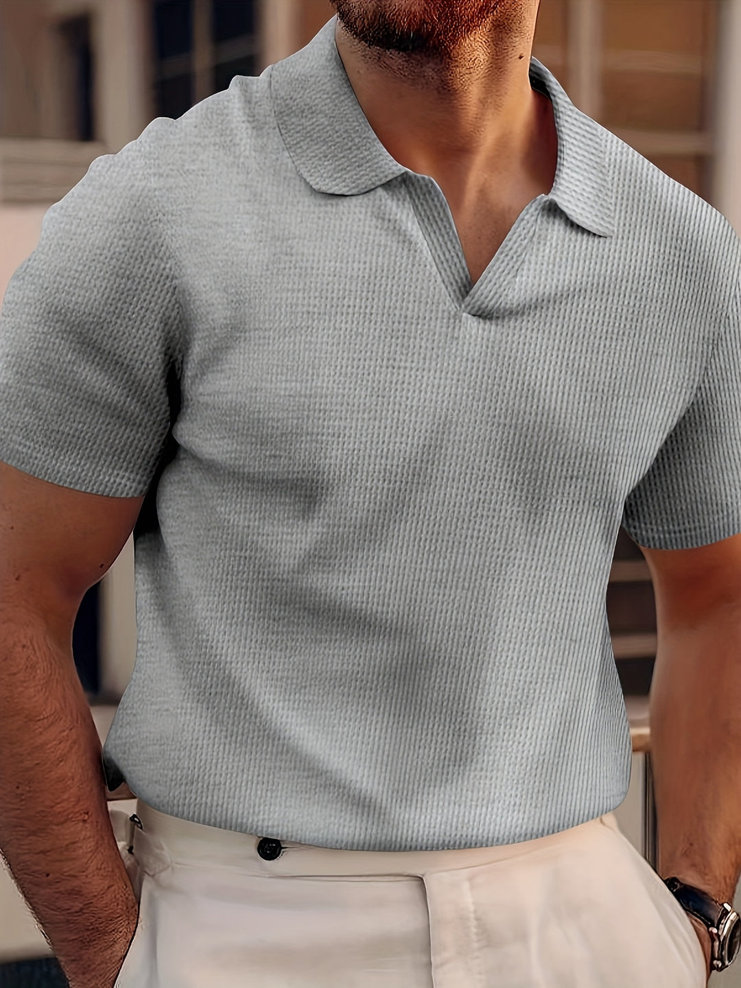 Men's Polo | Solid Colour & Grid Texture | Comfortable Collar | Breathable & Casual