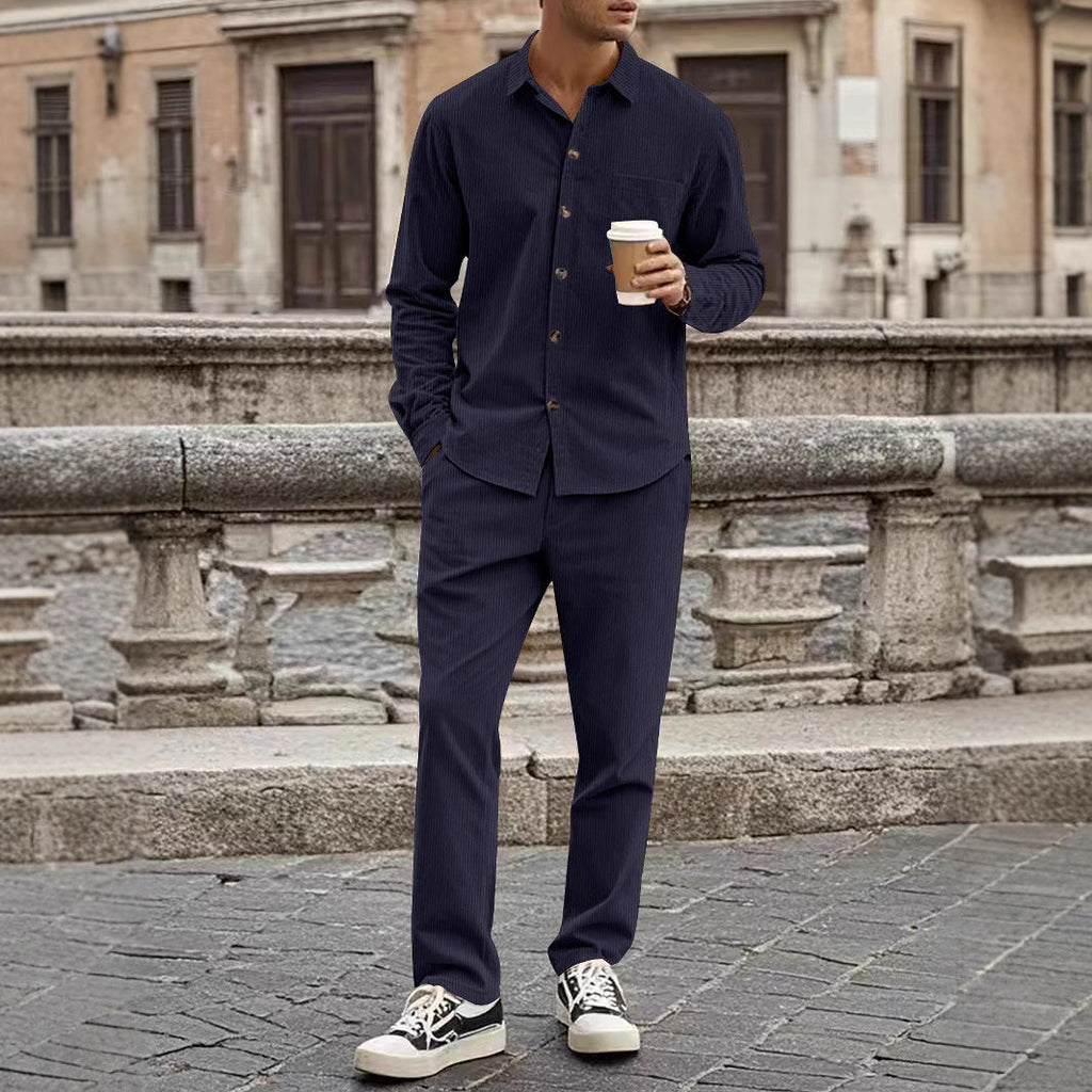 Stylish Corduroy Shirt and Pants Set for Men with Elegant Fit and Unique Design | Bram