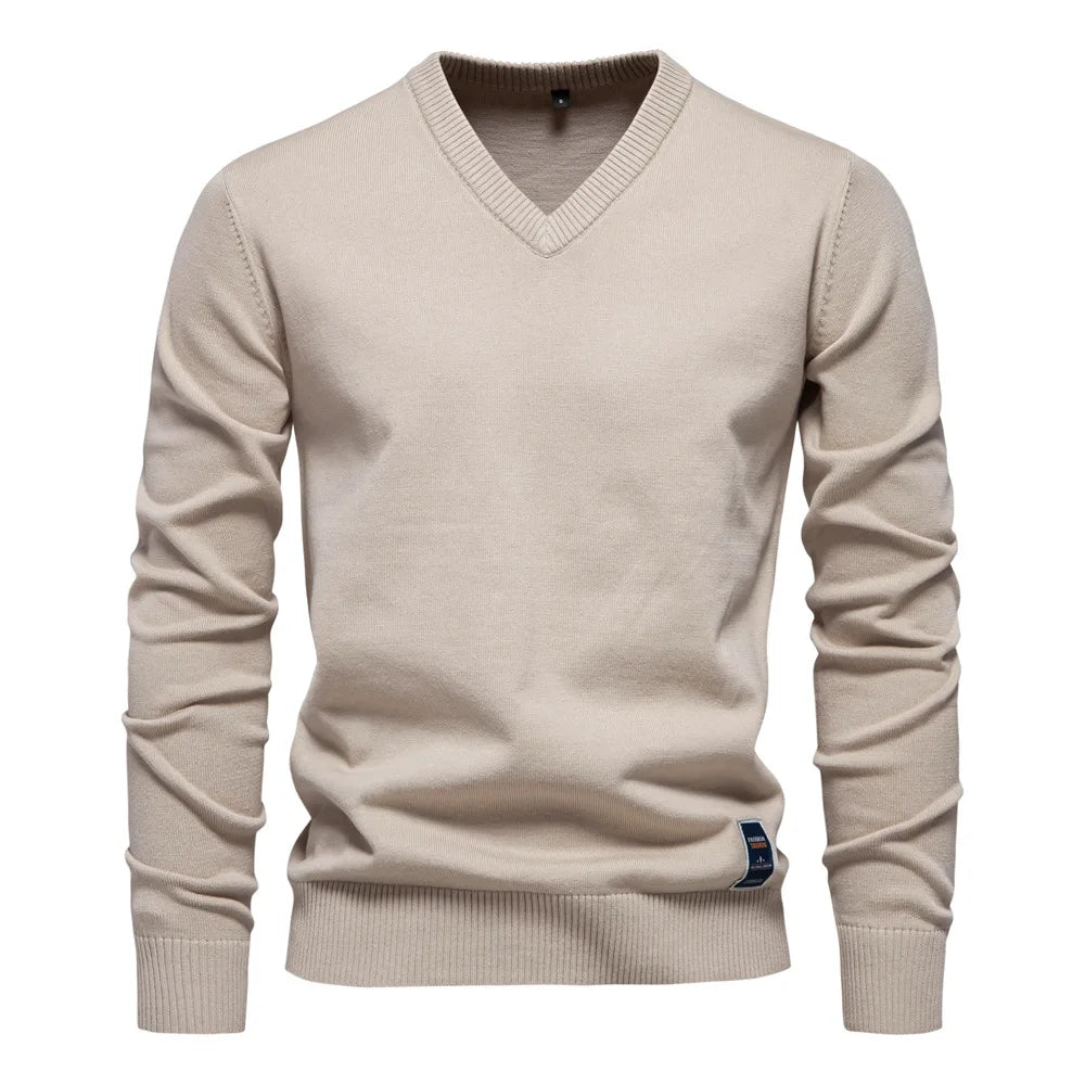 Men's - Classic V-Neck Jumper - Soft Knit Fabric - Elegant Comfort Wear