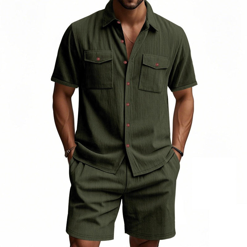 Men's Summer Set | Solid Colour Shirt & Shorts | Stylish & Breathable