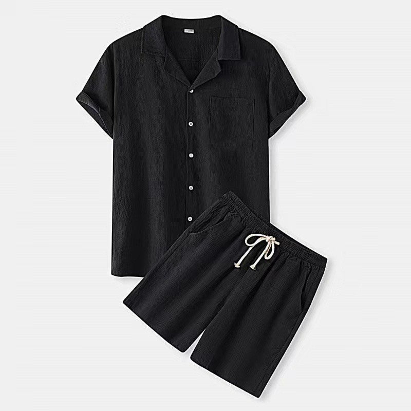 Stylish and Breathable Men's Summer Set with Short Sleeve Shirt and Elastic Waist Shorts | Odin