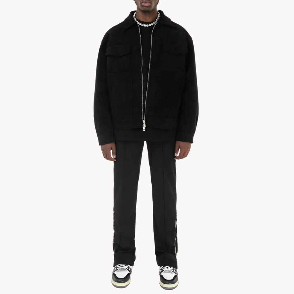 Luxurious suede jacket with streamlined zip detail for unparalleled sophistication | Sam