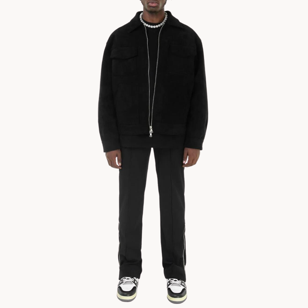 Luxurious suede jacket with streamlined zip detail for unparalleled sophistication | Sam