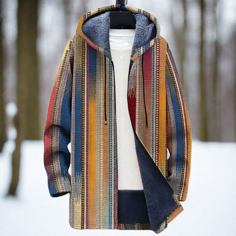 Comfortable and stylish men's winter coat with geometric retro art and classic charm | Fedde