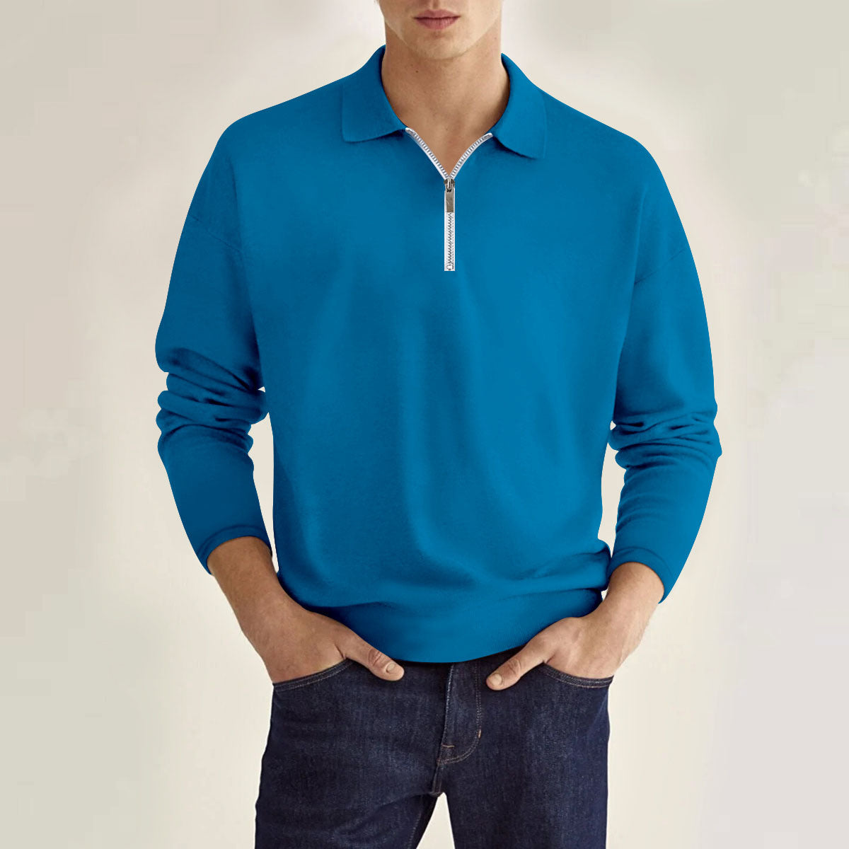 Classic Long Sleeve Zipper Polo Shirt for Men with urabn elegance and unique design | Luuk