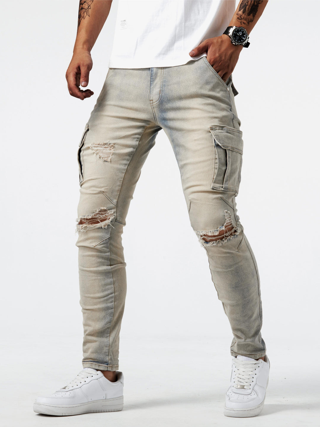 Men's Cargo Jeans | Slim fit | Multiple pockets & Stretch | Casual street style