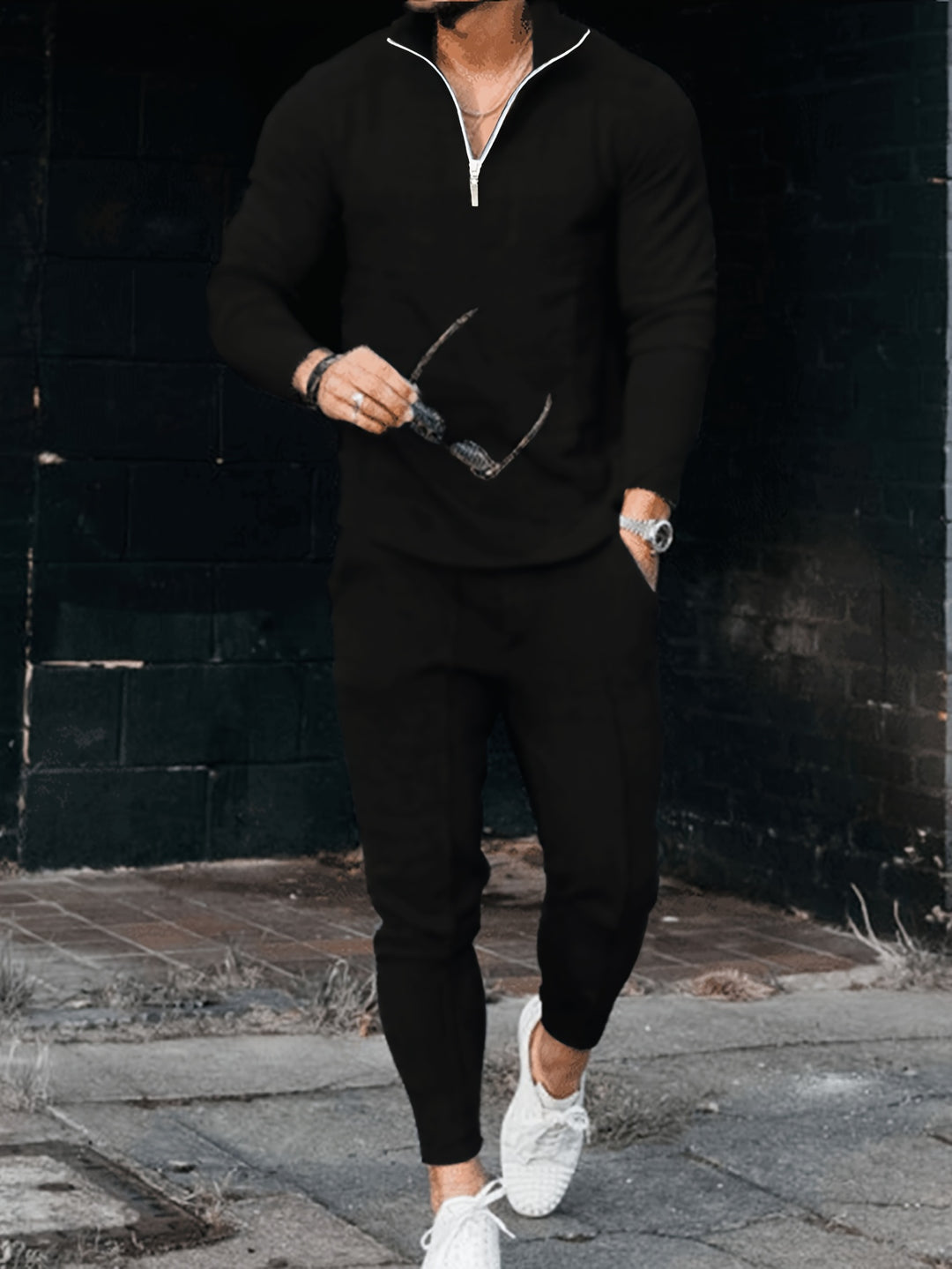 Men's 2-piece Outfits | Quarter Zip Pullover & Jogging Pants Set | For Outdoor & Sports