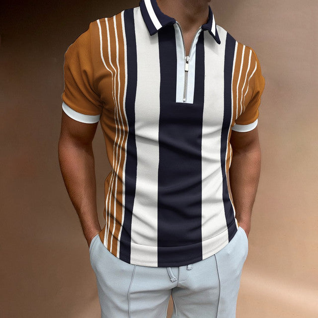 Men's Polo | Retro Zipper Design | Unique Pattern & Modern Casual | Polyester Summer Style