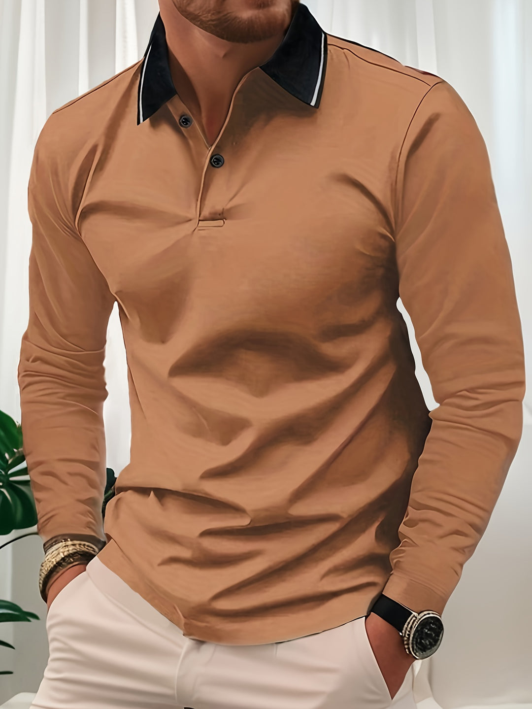 Men's Casual Rugby Shirt | V-neck & Long Sleeves | Spring & Autumn | Polo
