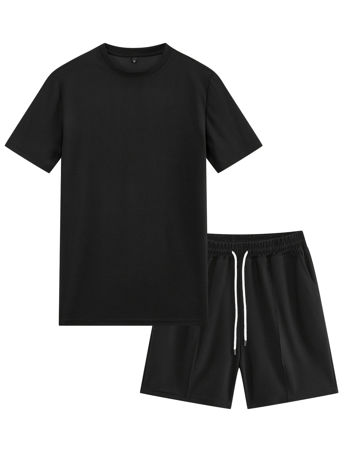 Men's Sports Set | Waffle Knit T-shirt & Drawstring Shorts | Comfortable & Trendy