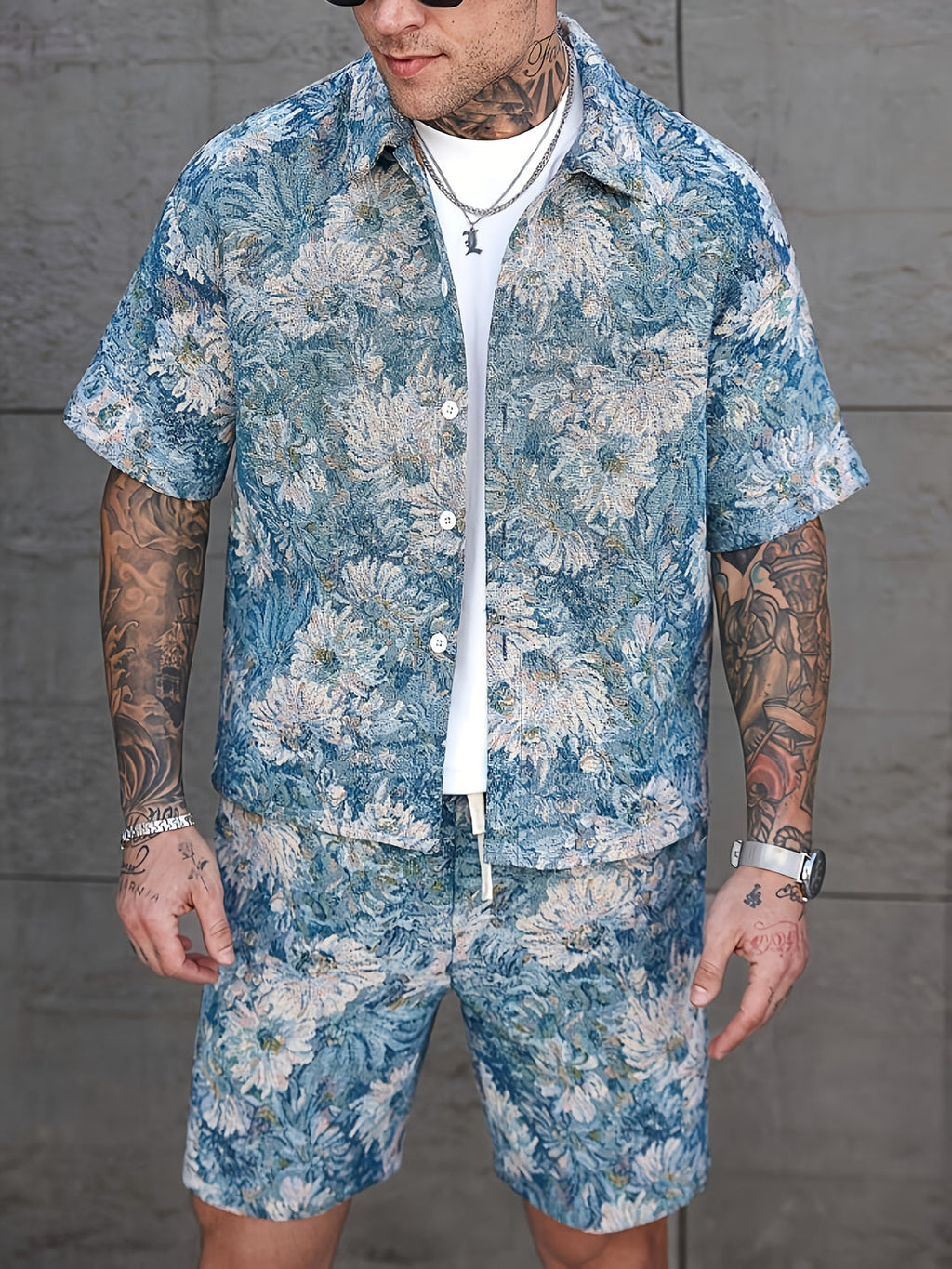 Men's Set | Floral Print Shirt & Shorts | Short Sleeve & Loose Fit | Summer Casual