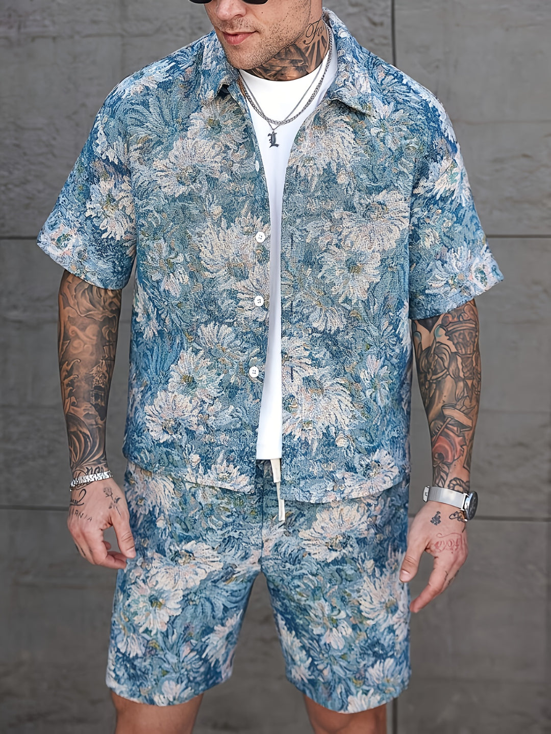 Men's Set | Floral Print Shirt & Shorts | Short Sleeve & Loose Fit | Summer Casual