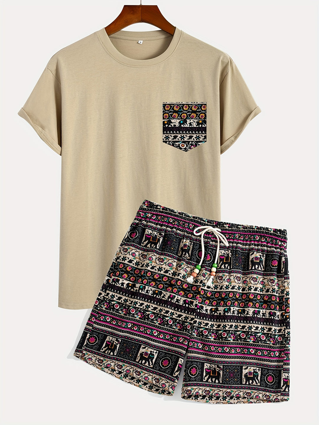 Men's Boho Set | Lively & Stylish | Tribal Print T-Shirt & Shorts | Cotton