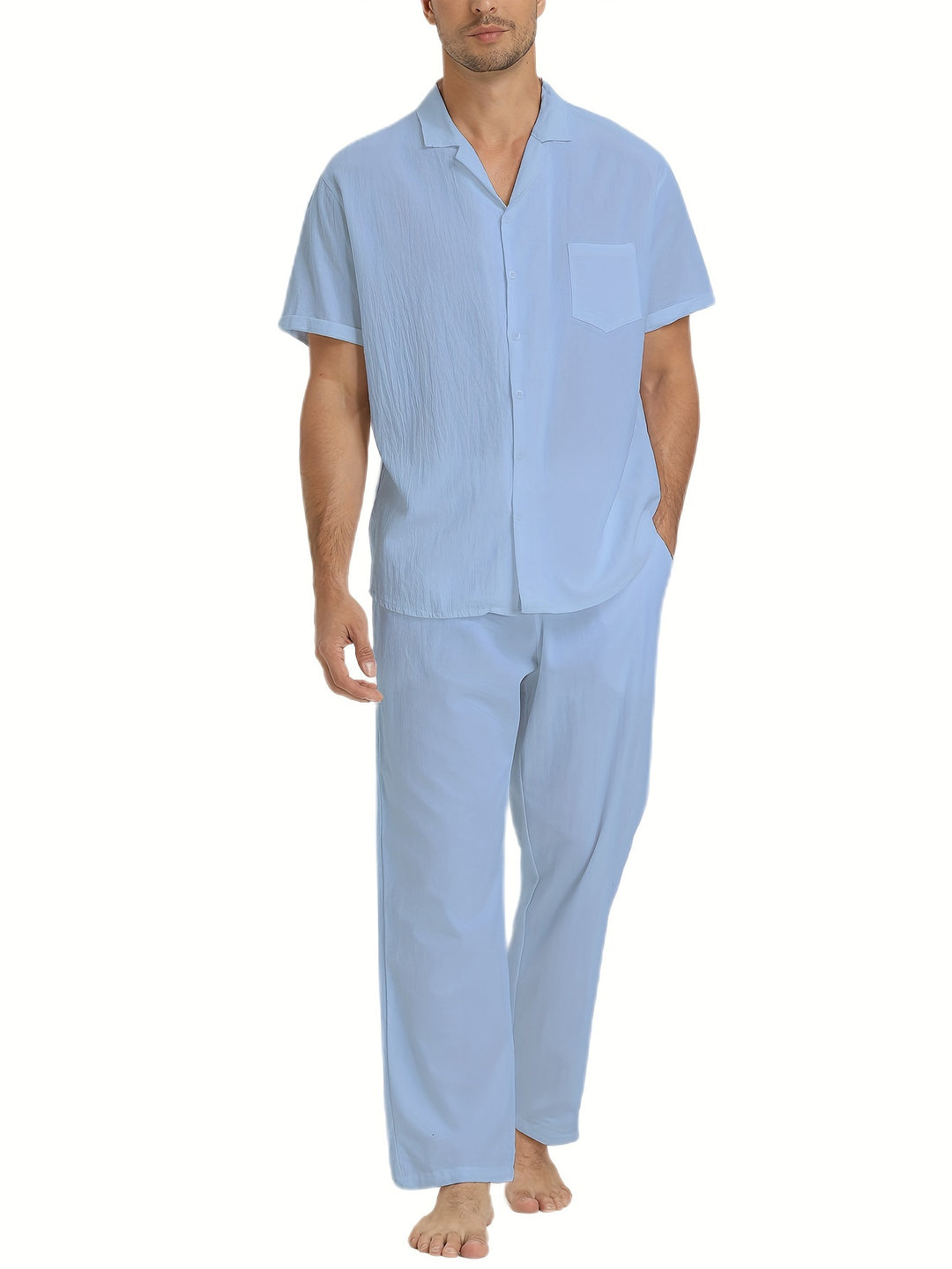 Men's Summer Set | Linen-Cotton | Cuban Neck & Short Sleeves | Beach & Casual