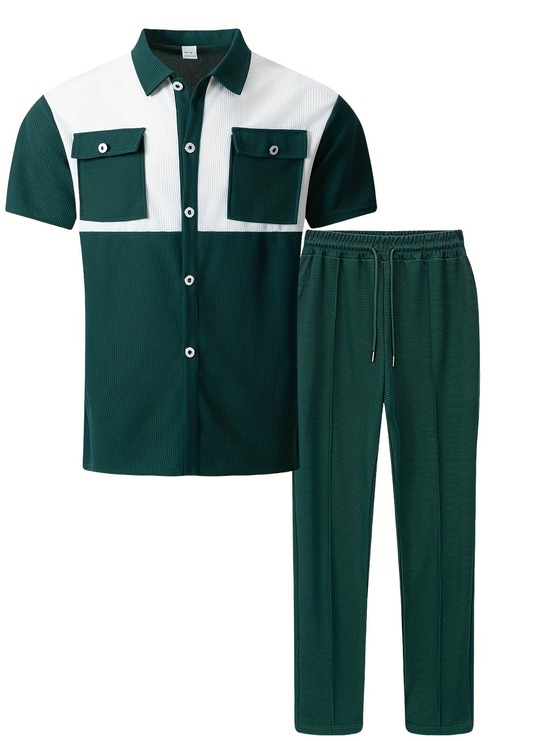 Summer Set | Two-piece Men's Set | Waffle Fabric | Casual Shirt & Pants Suit