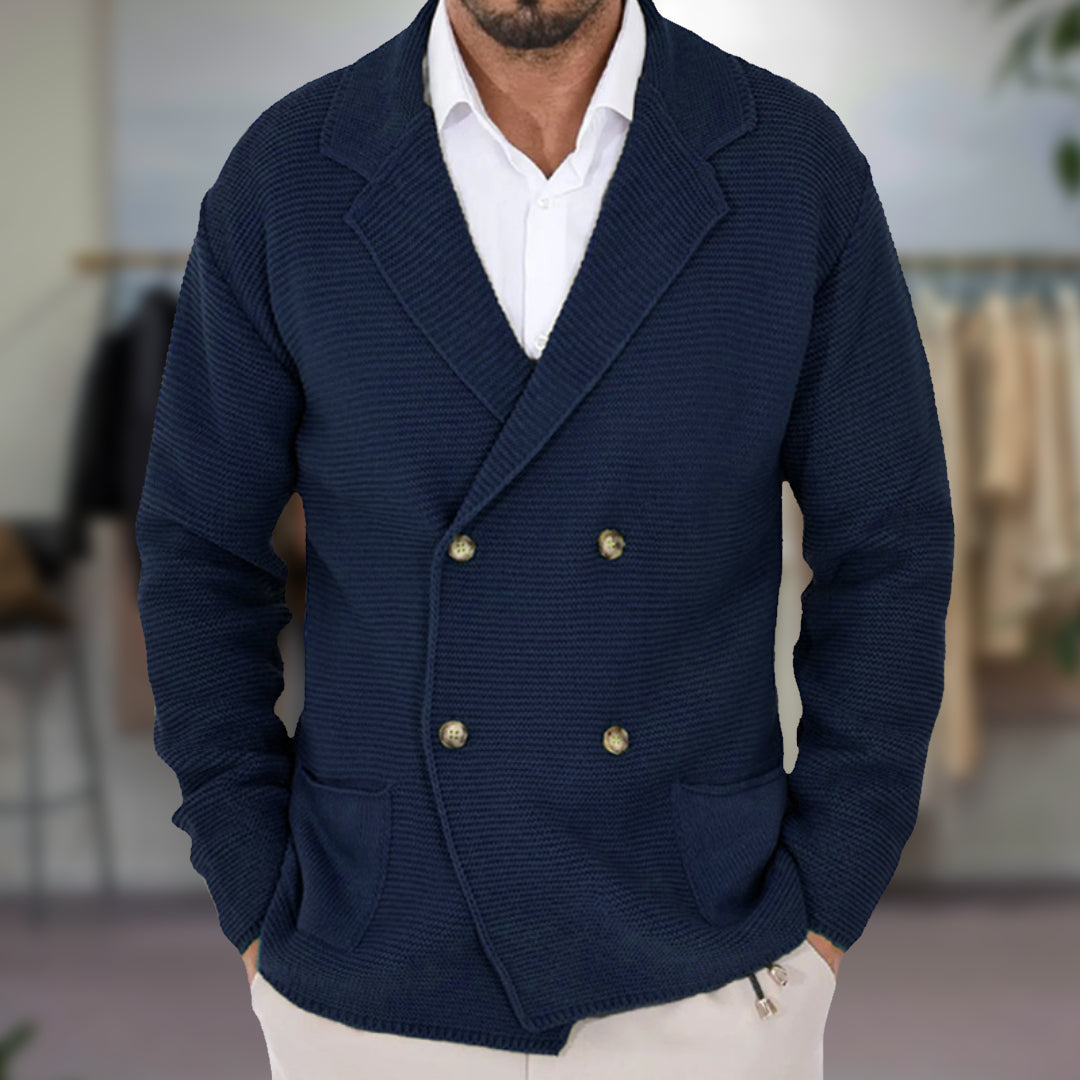 Classic ribbed jumper with front button fastening and notch collar | Stijn