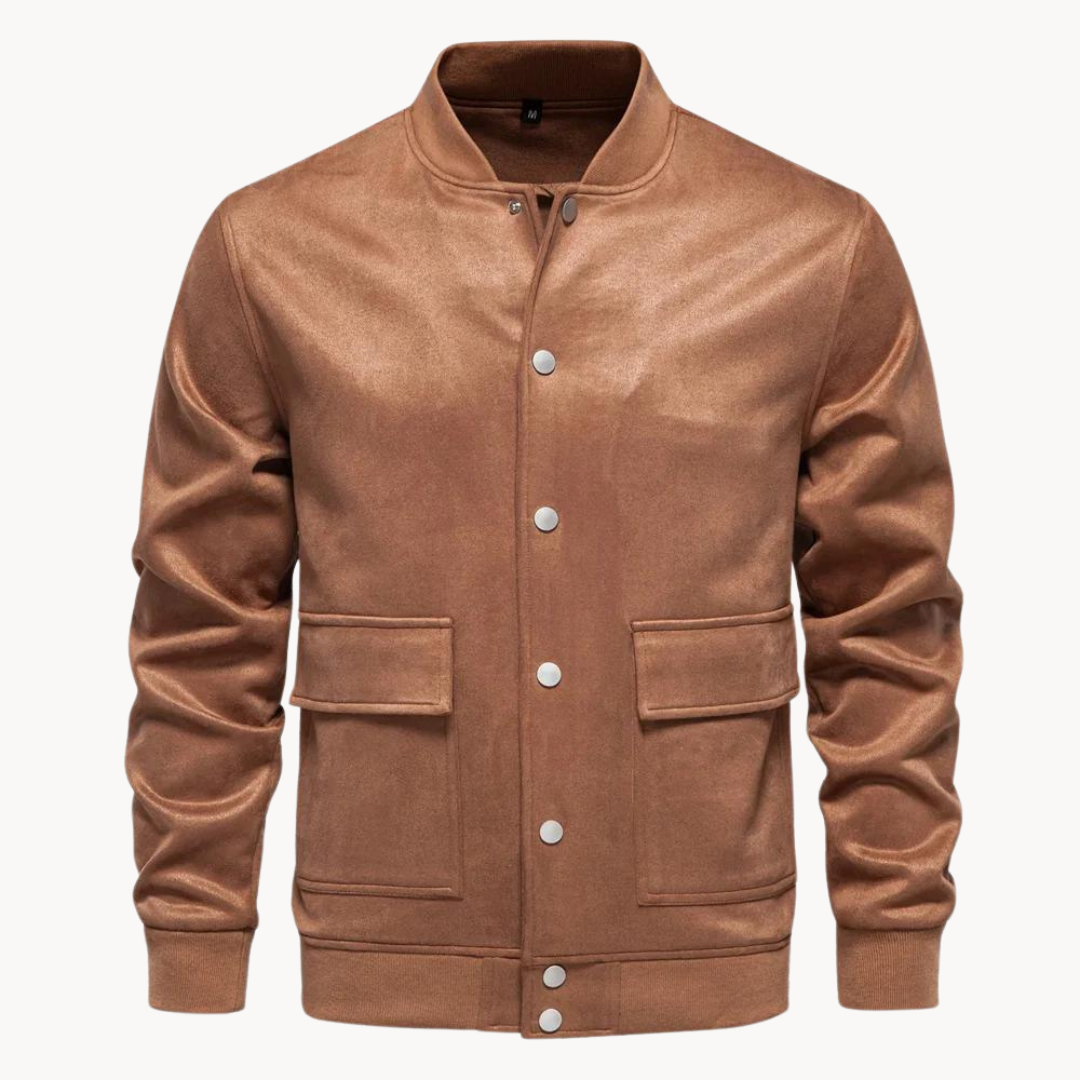 Luxury suede bomber jacket for men with sleek design and timeless elegance | Boaz