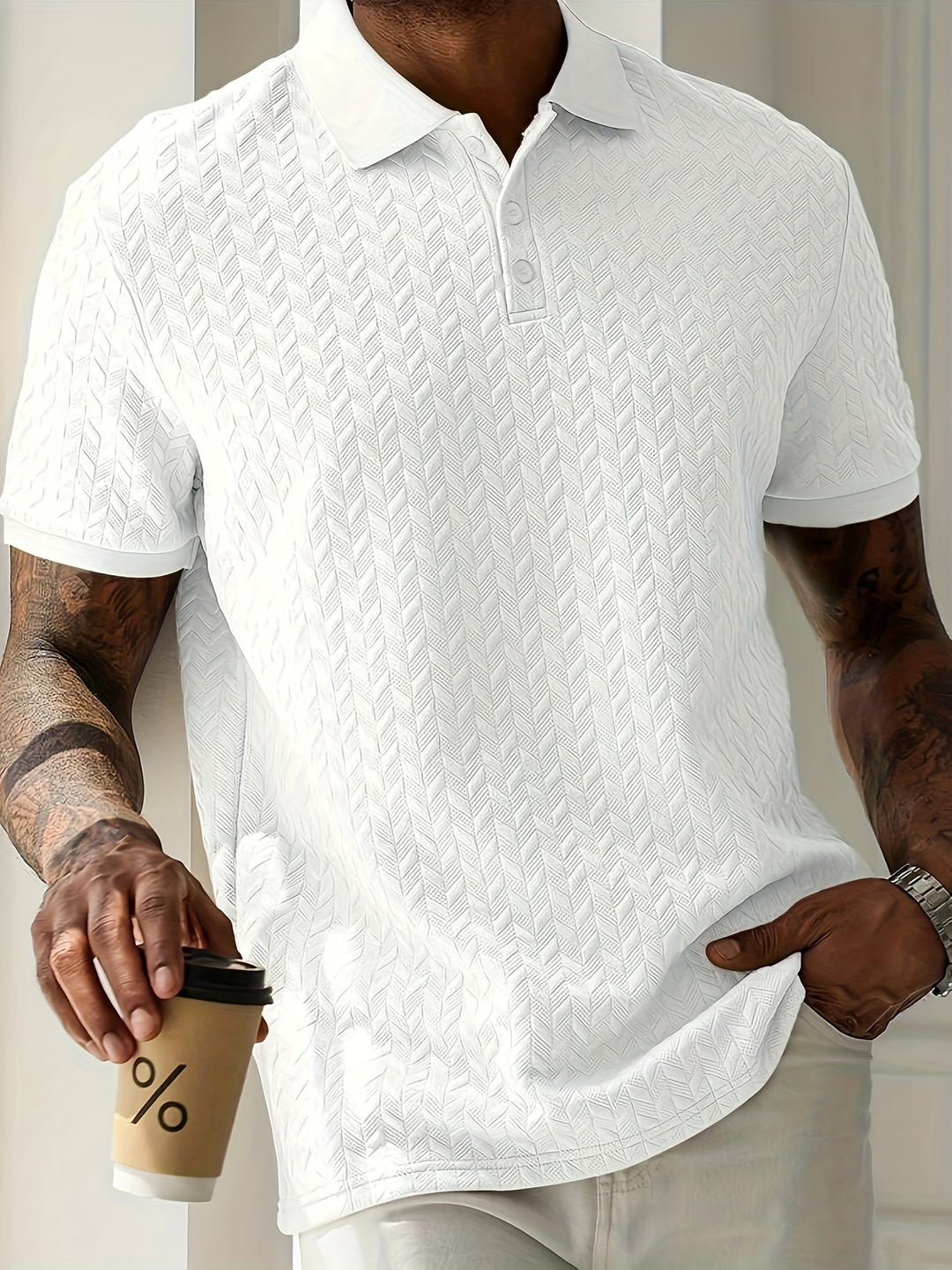 Stylish men's short-sleeved Henley Shirt with button detail and unique texture | Niels