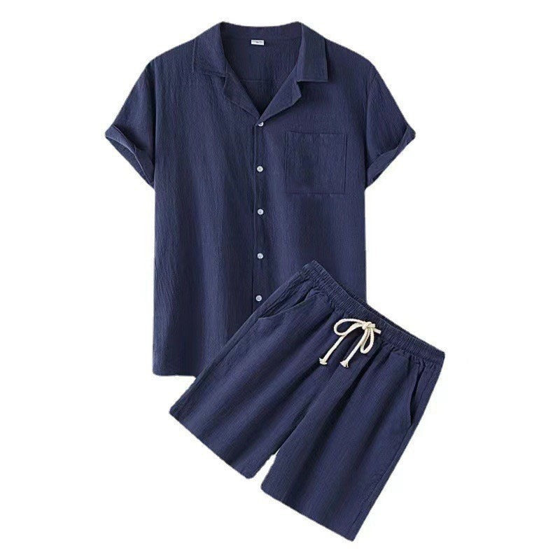 Stylish and Breathable Men's Summer Set with Short Sleeve Shirt and Elastic Waist Shorts | Odin