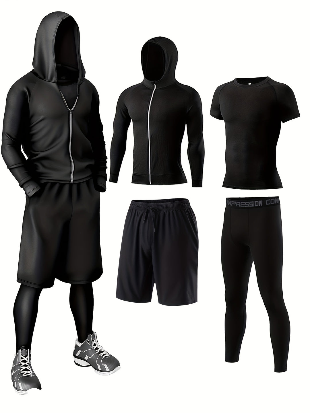Men's Sportswear Set 4-Piece | Breathable & Quick-Drying | Skinny Fit | Solid Colour