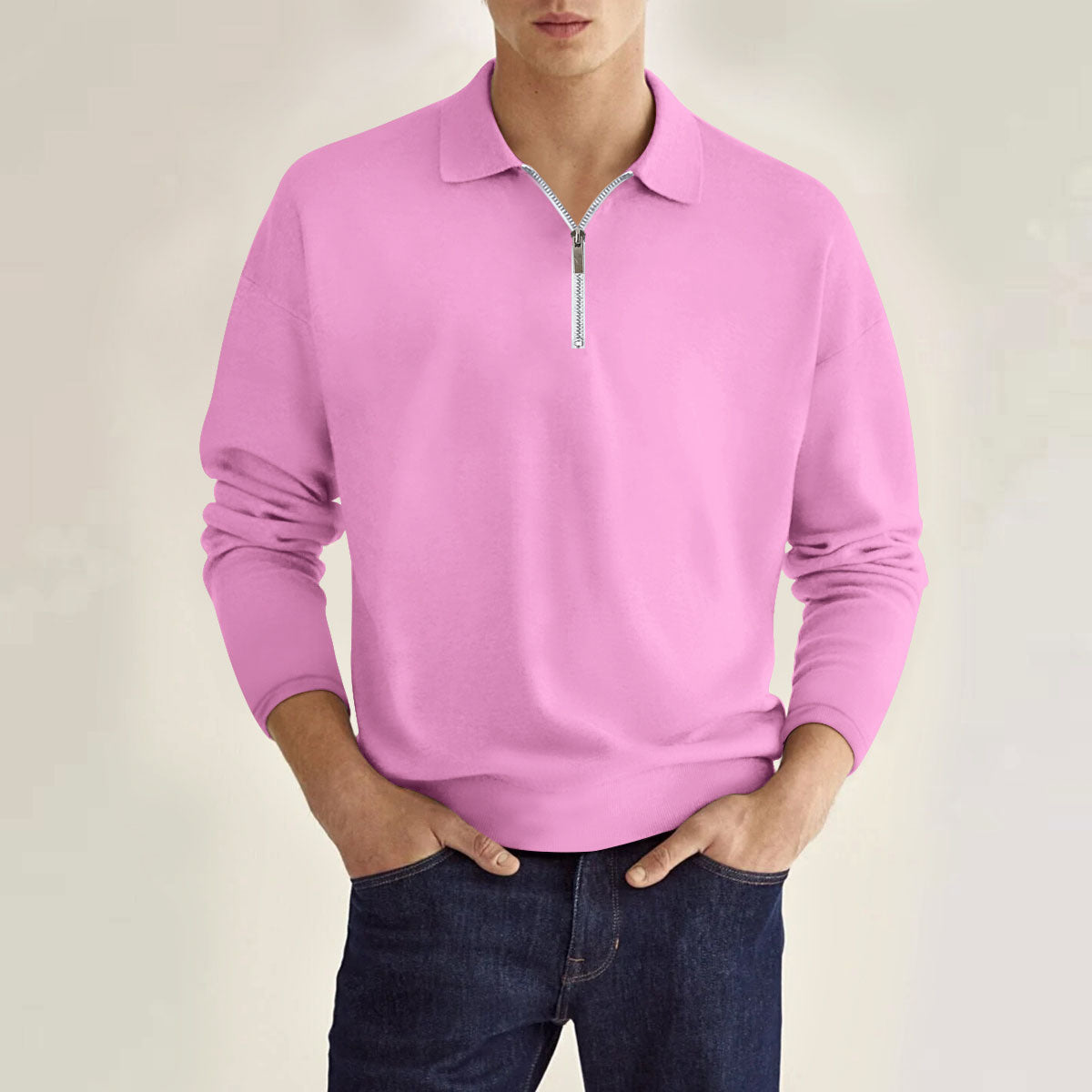 Classic Long Sleeve Zipper Polo Shirt for Men with urabn elegance and unique design | Luuk