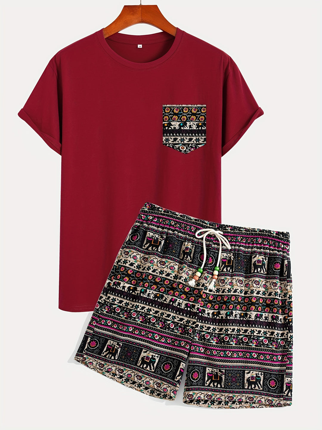 Men's Boho Set | Lively & Stylish | Tribal Print T-Shirt & Shorts | Cotton
