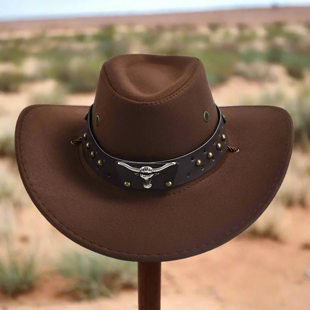 Cowboy Hat | Classic Model | Vegan Leather & Braided Chinstrap | Adjustable Design