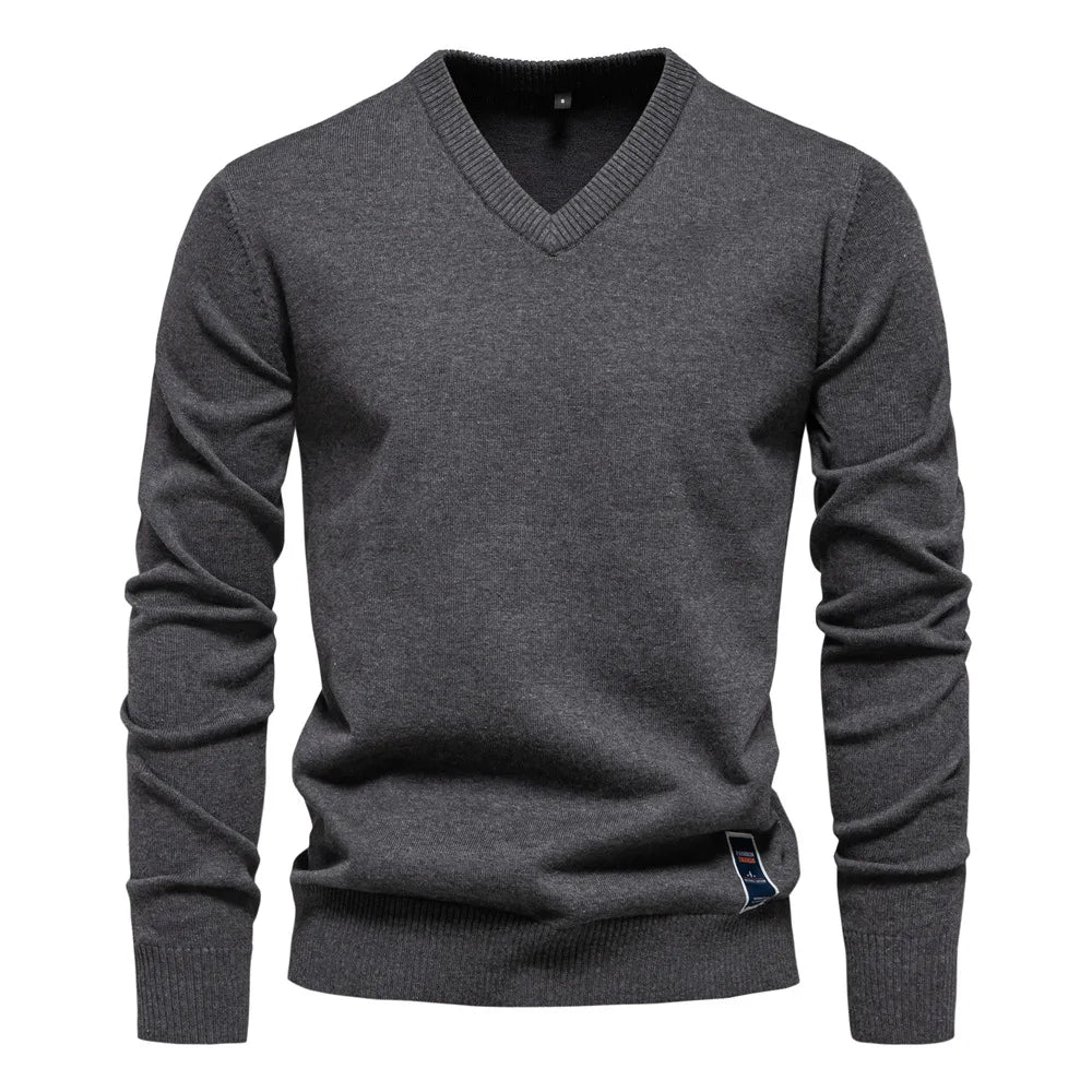 Men's - Classic V-Neck Jumper - Soft Knit Fabric - Elegant Comfort Wear