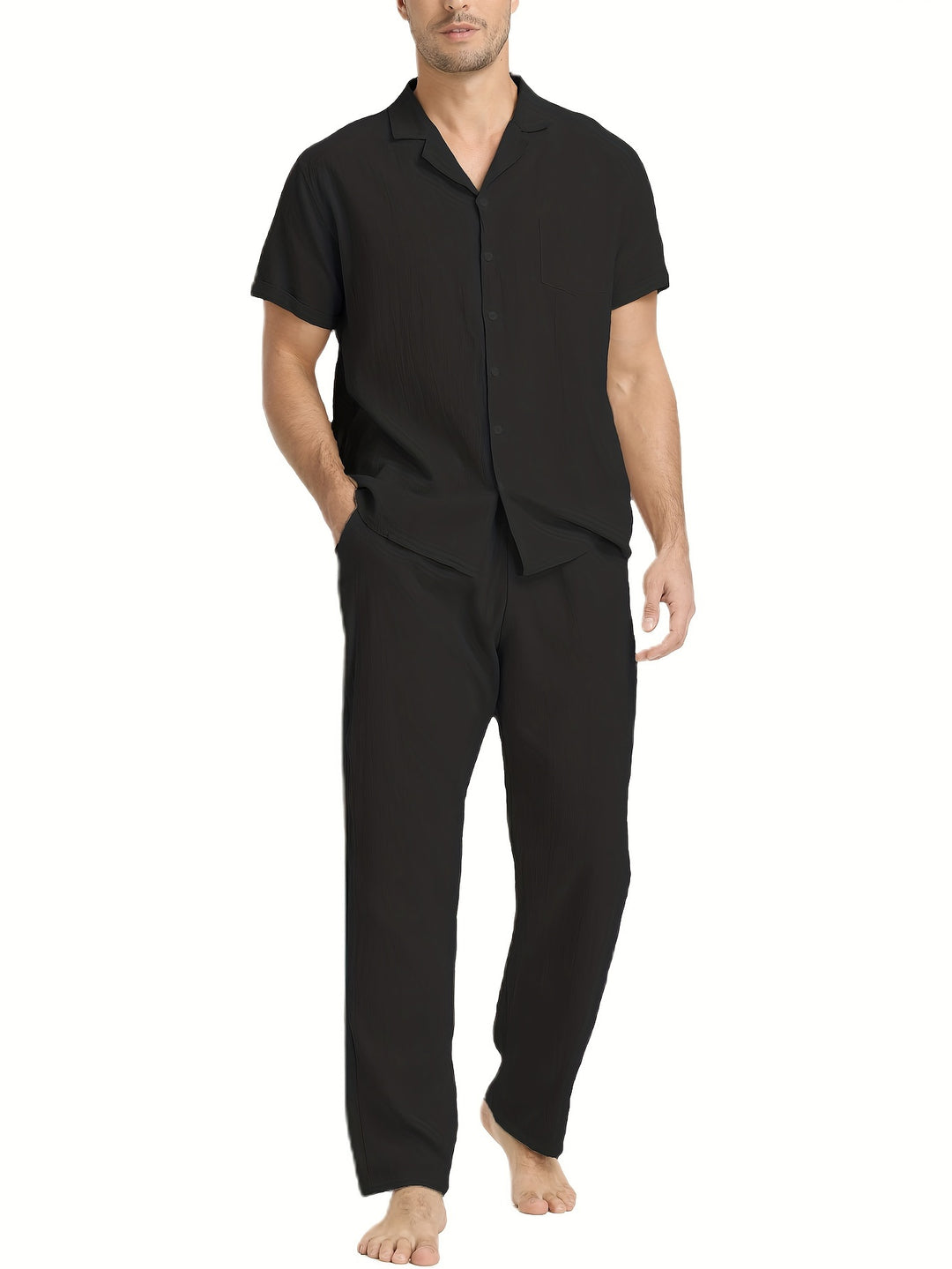 Men's Summer Set | Linen-Cotton | Cuban Neck & Short Sleeves | Beach & Casual