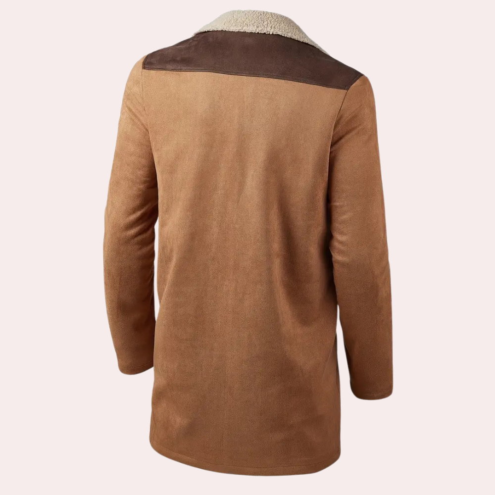 Classic men's wool long coat with patchwork pattern and inverted collar | Jochem