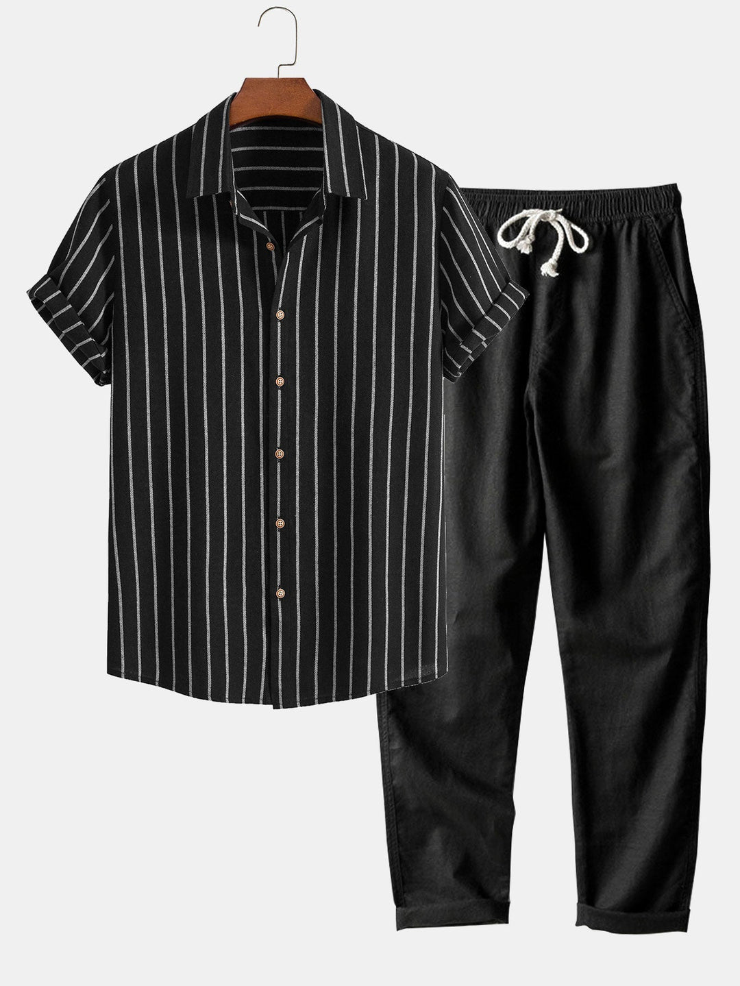 Men's Set | Short-Sleeve Shirt & Pants | Summer Comfort & Versatile | Polyester-Cotton Blend