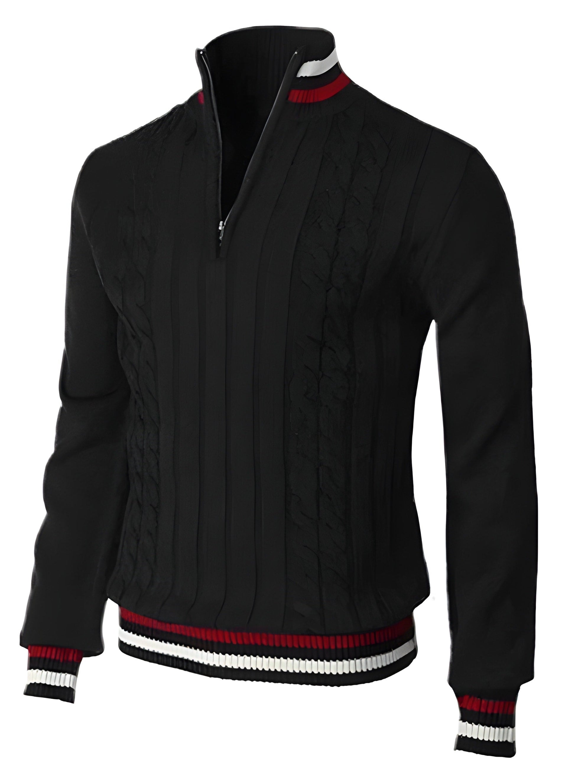 Men's - Sweater - Polyester - Chunky Knitted - Slim Fit & Col Zips