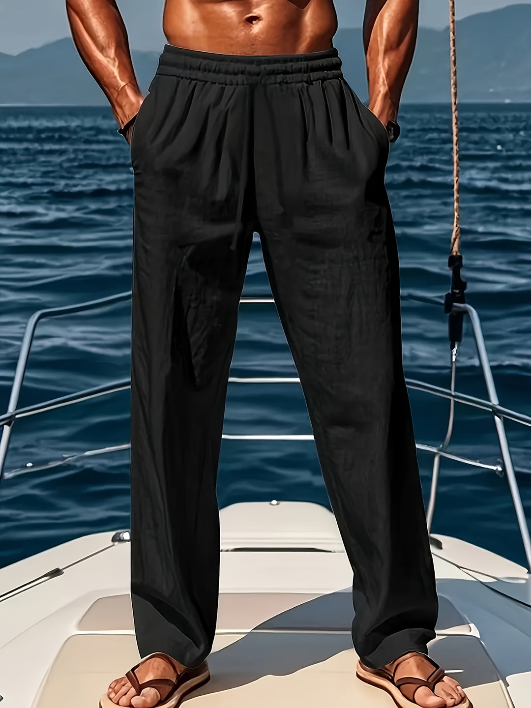 Men's Yoga & Beach Pants | Cotton-Linen | Loose Fit & Drawstring | Breathable & Comfortable