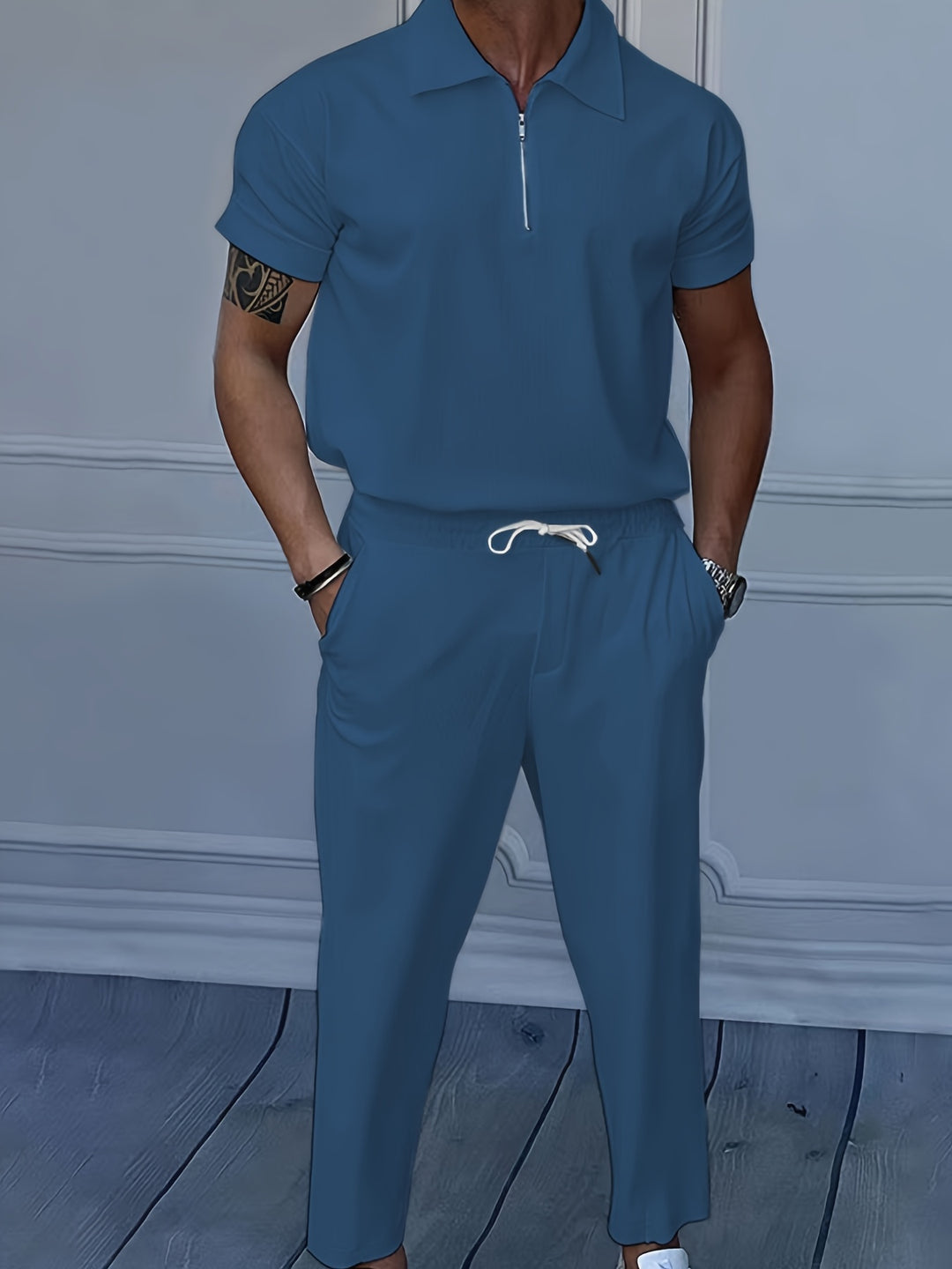 Men's Two-piece Suit | Lapel Collar & Zip Detail | Light Stretch & Comfortable | Summer