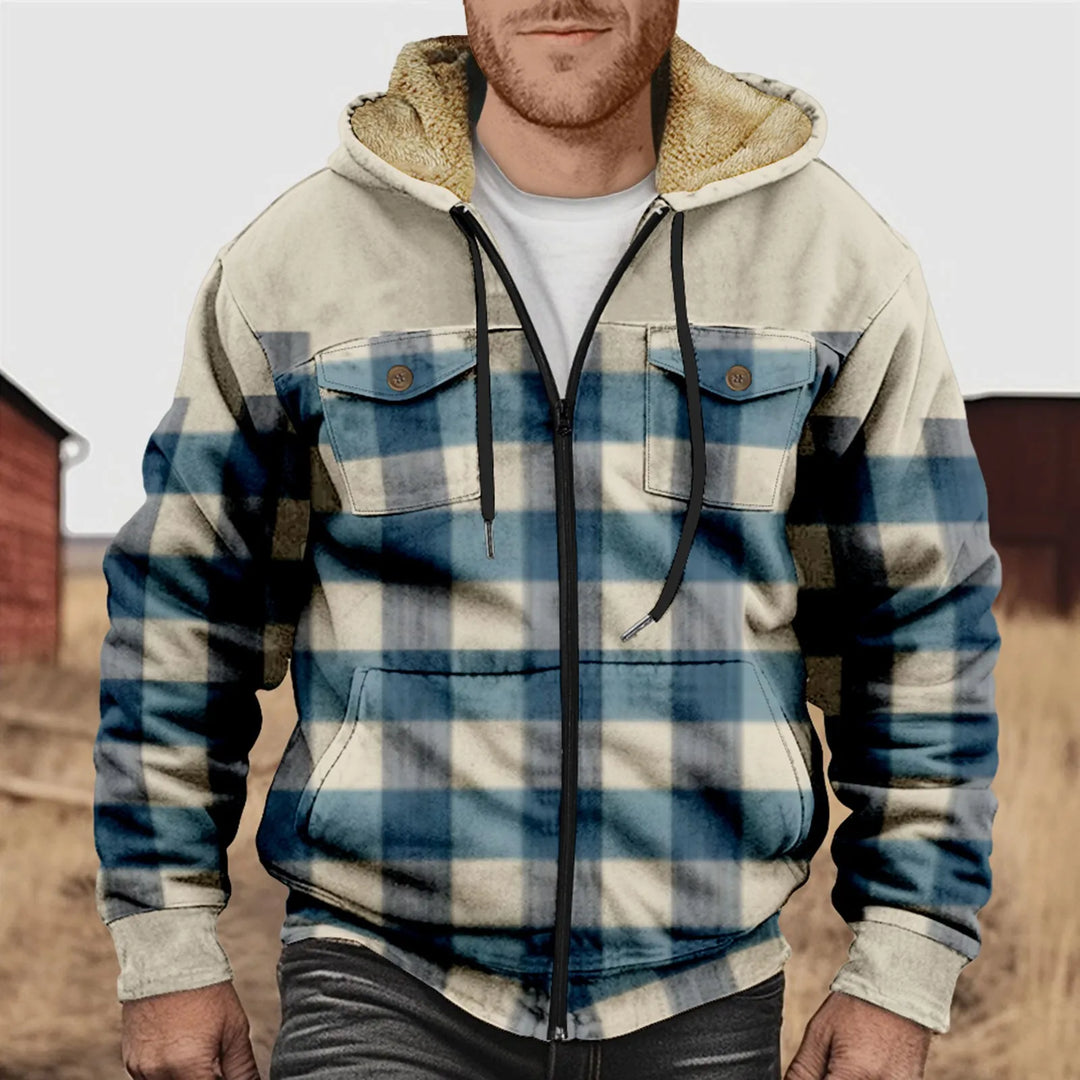 Casual and Cosy Fleece Lined Flannel Jacket for Men with Hood and Zip | Mees