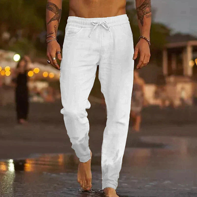 Luxury cotton beach trousers with drawstring | Jari