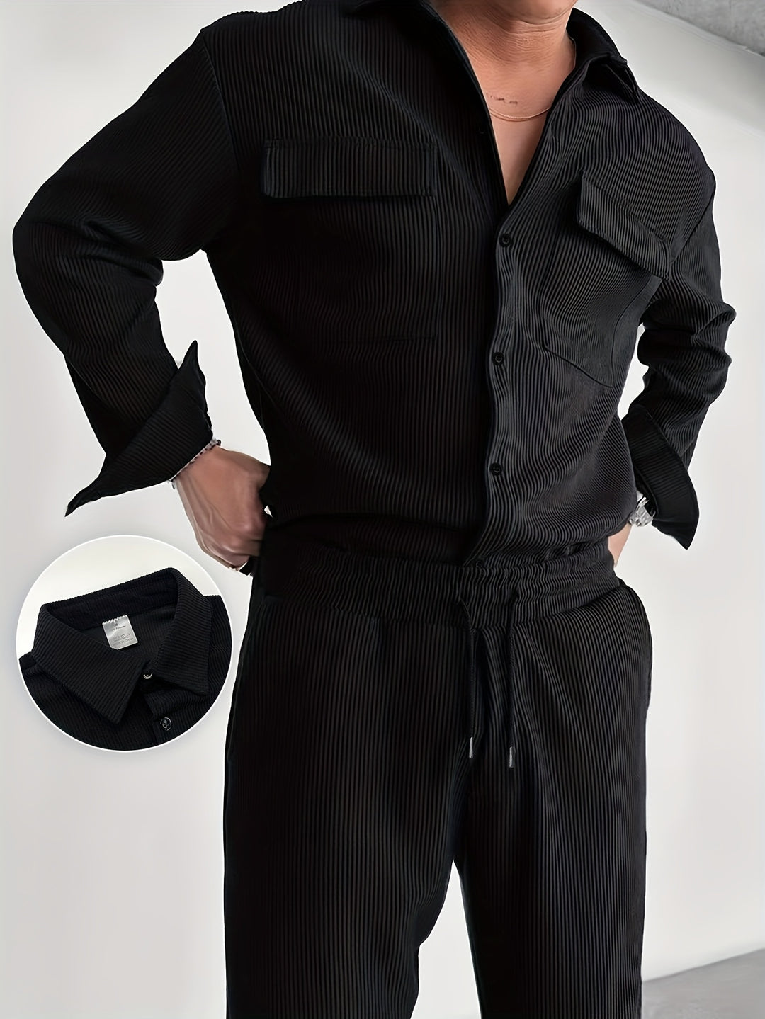 Men's Casual Set | Long sleeves & Roll-neck | Solid Colour | Spring