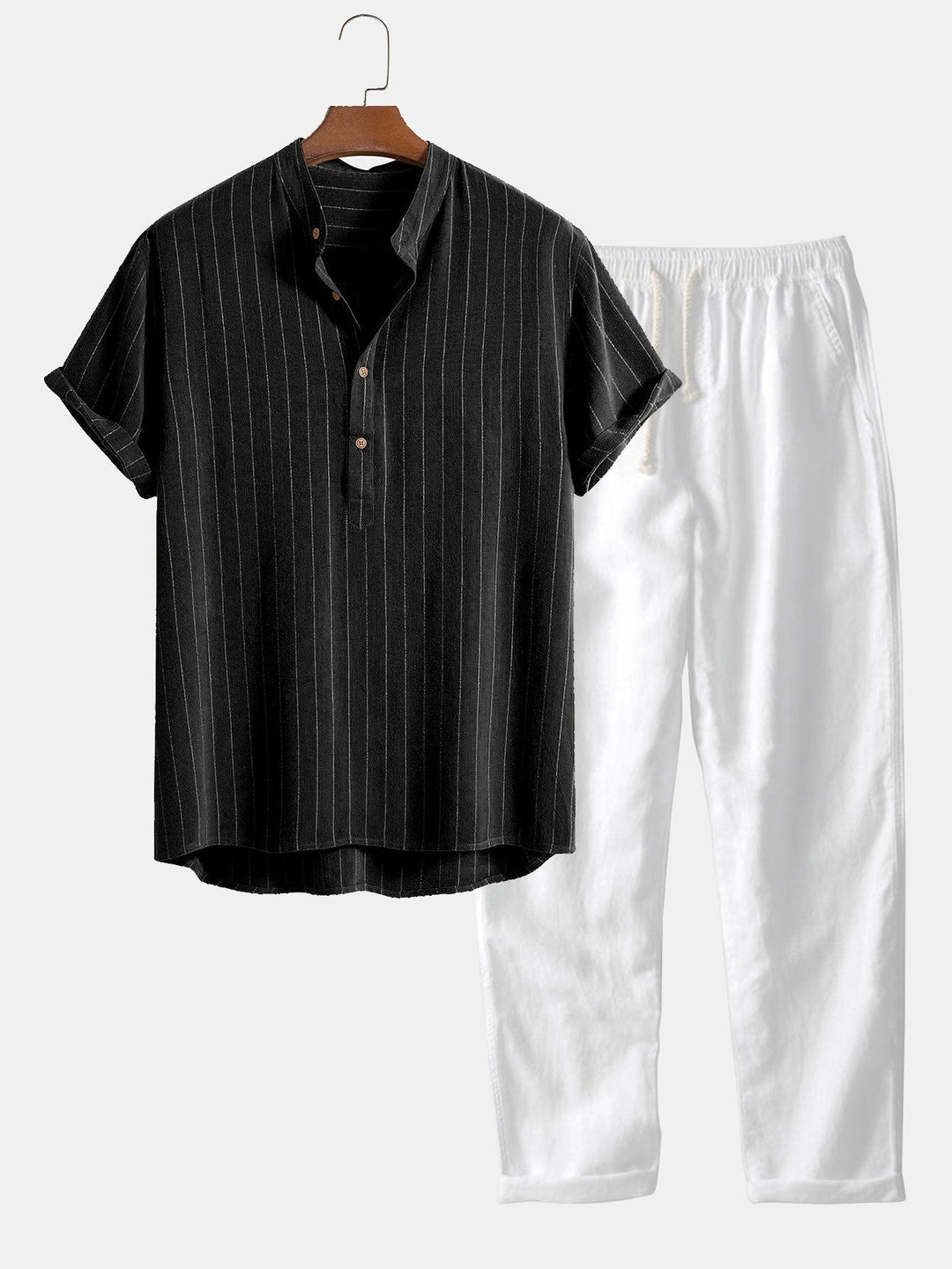 Men's Summer Set | Short-sleeved Shirt & Trousers | Classic & Casual with Stand-up Collar