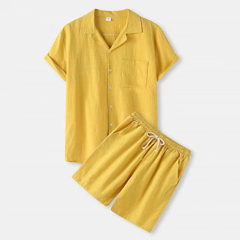 Stylish and Breathable Men's Summer Set with Short Sleeve Shirt and Elastic Waist Shorts | Odin