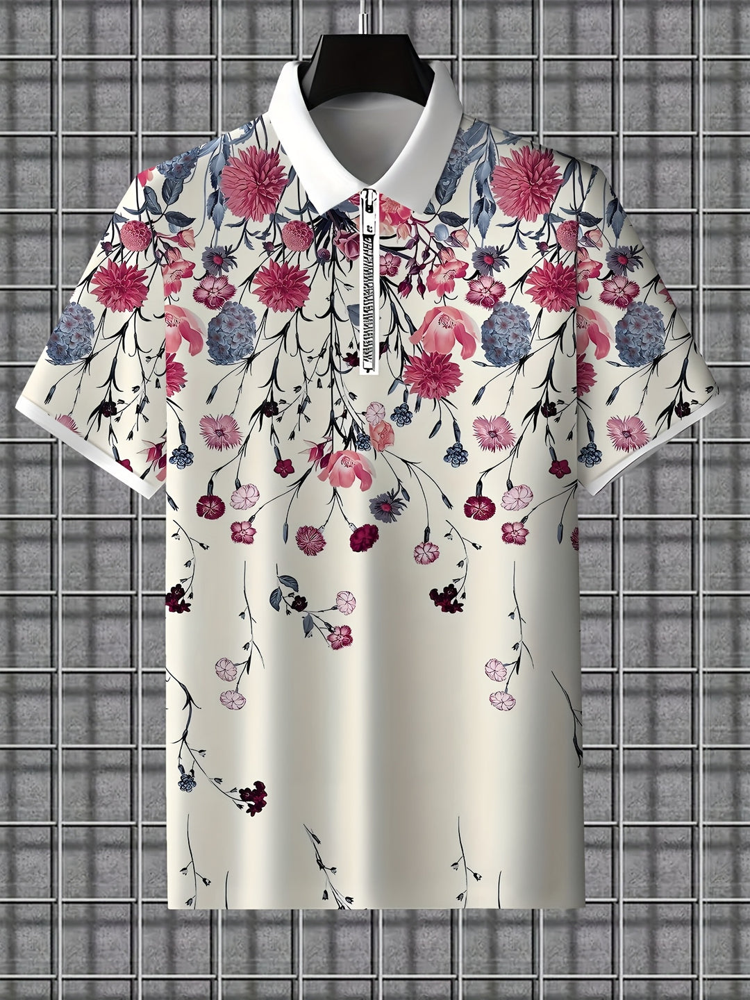 Men's shirt | Floral print & Casual | Breathable & Summery | White with Pink & Purple