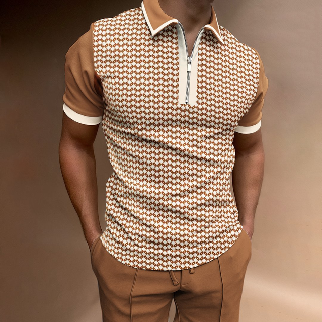 Men's Polo | Retro Zipper Design | Unique Pattern & Modern Casual | Polyester Summer Style
