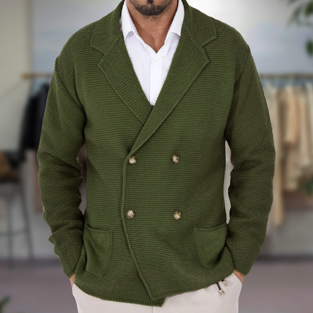 Classic ribbed jumper with front button fastening and notch collar | Stijn