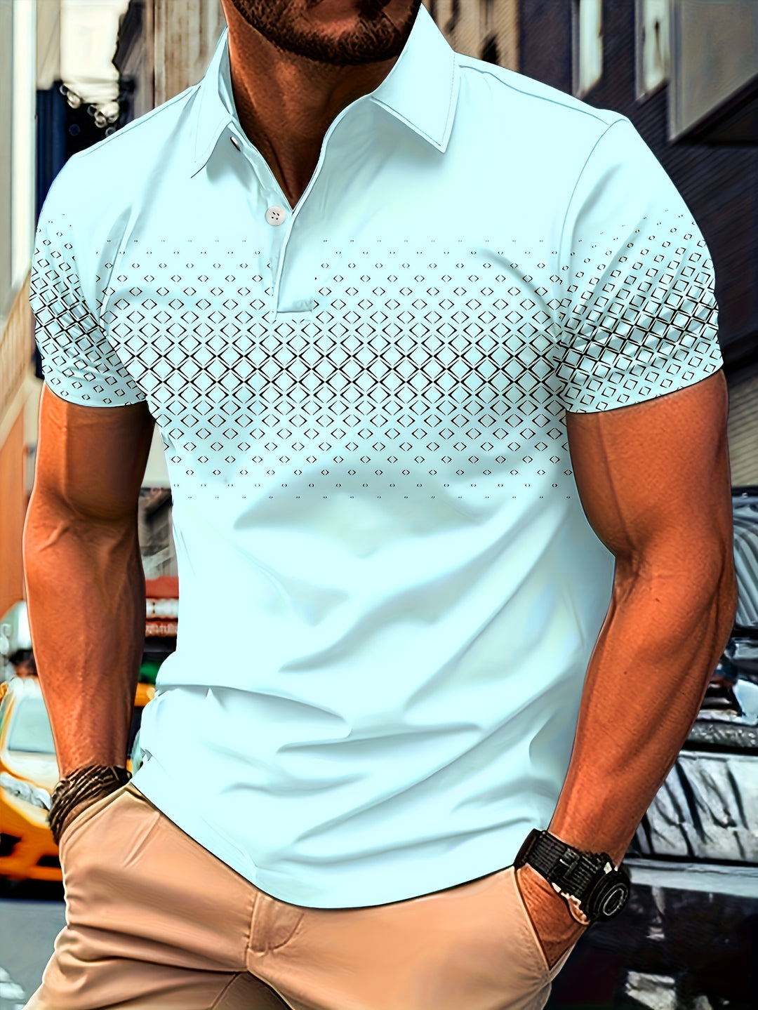 Men's Polo Shirt | Black Diamond Print | Comfortable & Stretch | Short Sleeve