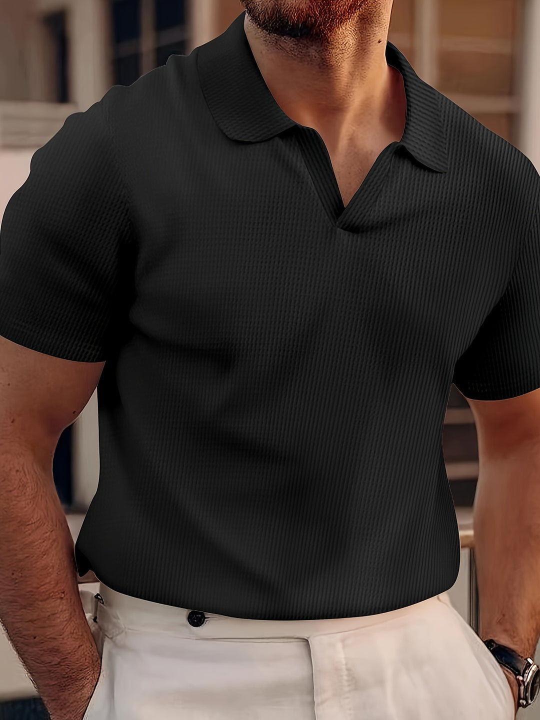 Men's Polo | Solid Colour & Grid Texture | Comfortable Collar | Breathable & Casual