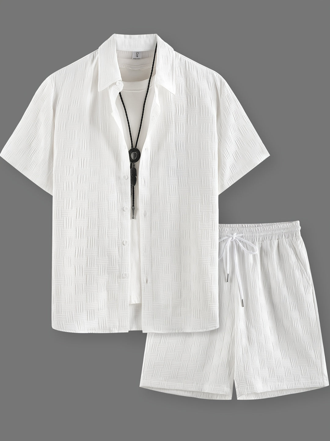 Men's Summer Set | Embroidered Shirt & Drawstring Shorts | Solid Colour | Casual