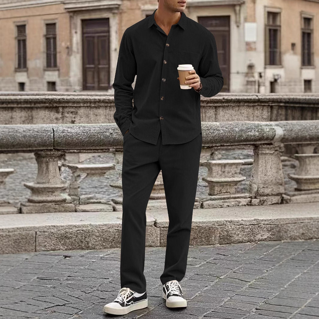 Stylish Corduroy Shirt and Pants Set for Men with Elegant Fit and Unique Design | Bram