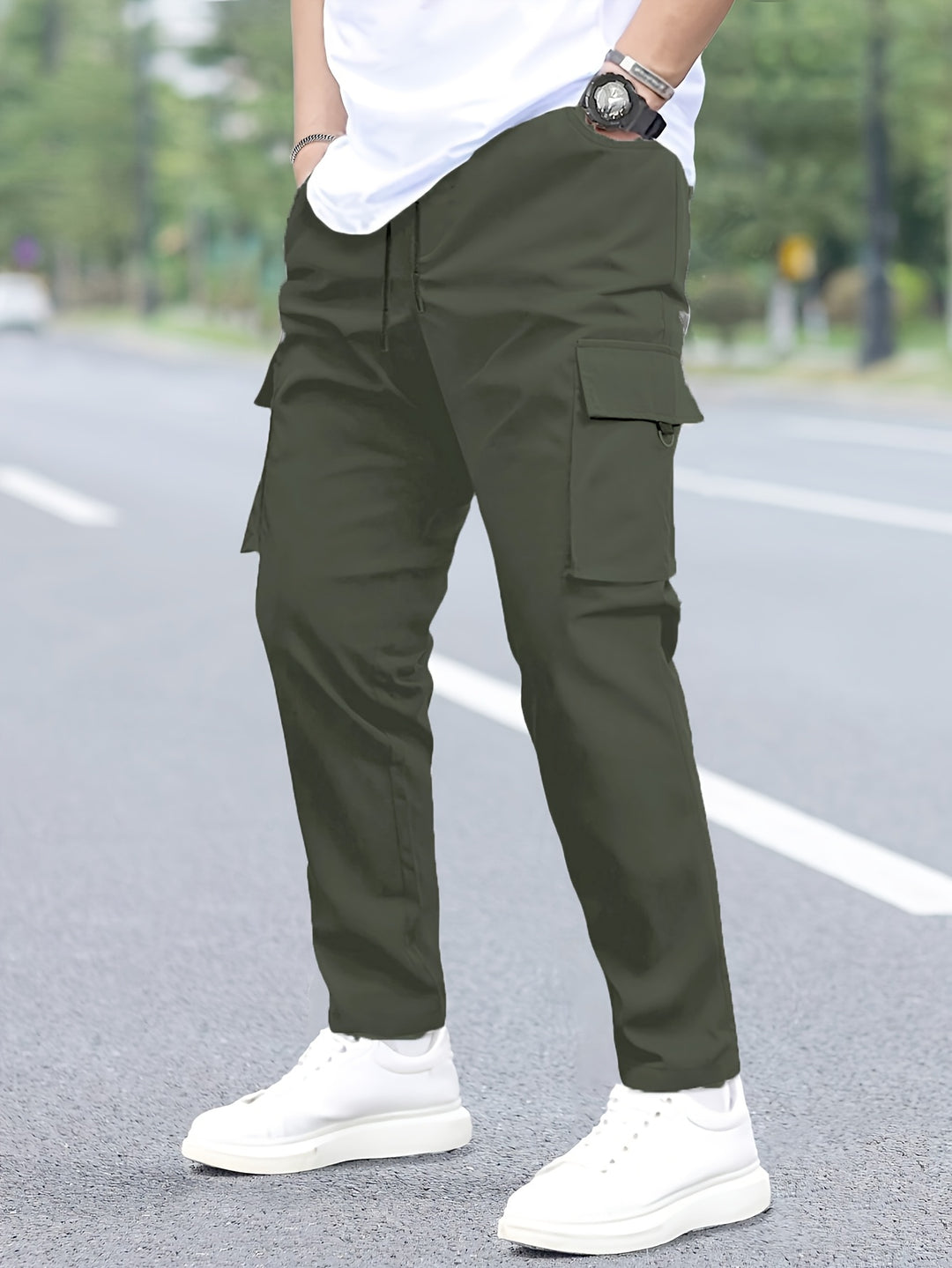 Cargo Trousers Men | Adjustable Waistband | Multiple Pockets | Polyester